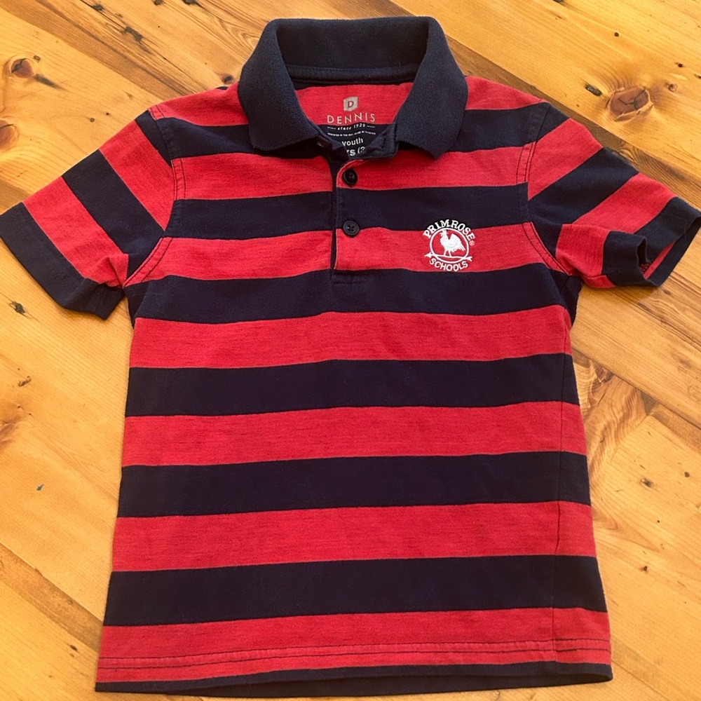 Primrose Uniform Red and Blue Striped Polo Shirt